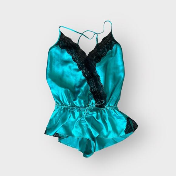 Victoria’s Secret teal satin and lace lingerie romper - Picture 1 of 4